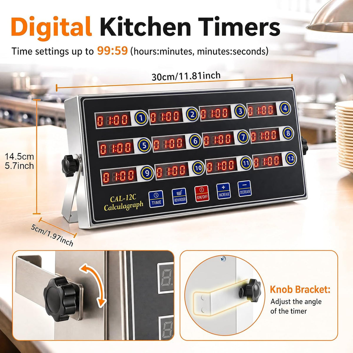 1 Pack Commercial Digital Kitchen Timer for Cooking, 8 Channel