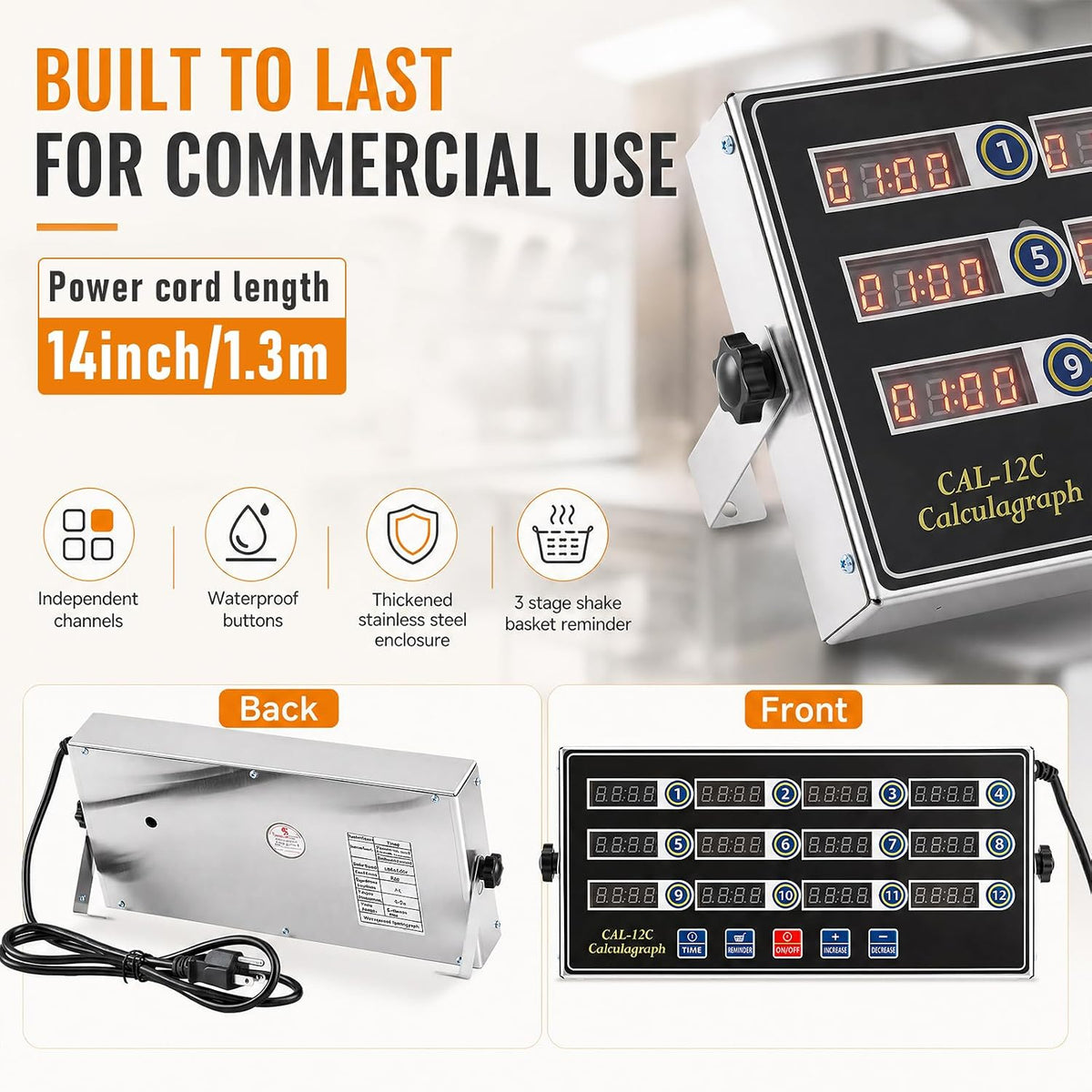 1 Pack Commercial Digital Kitchen Timer for Cooking, 8 Channel