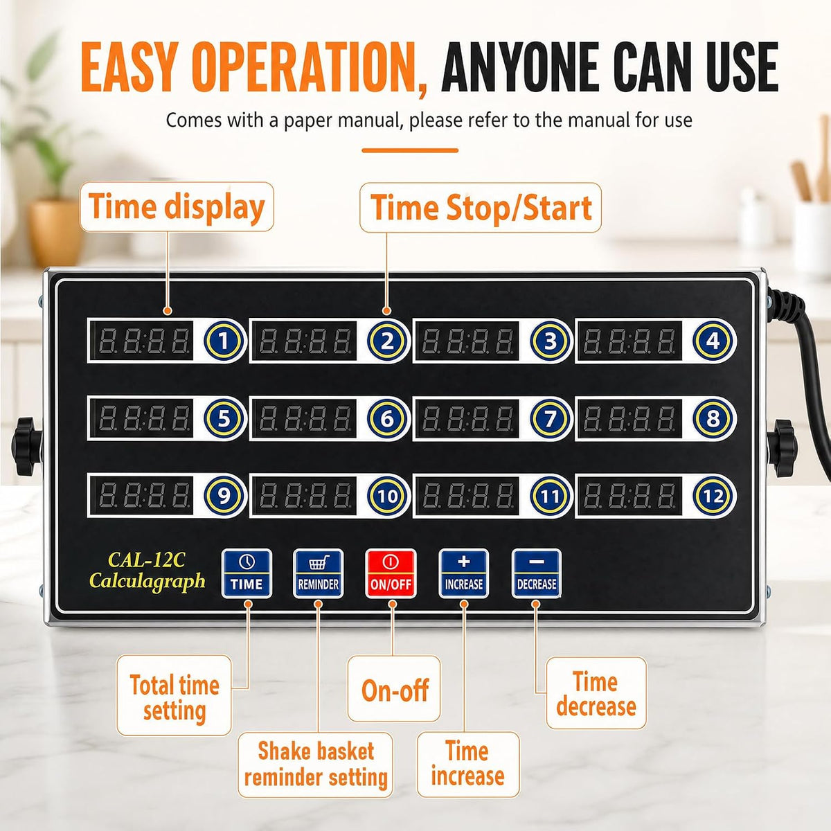 1 Pack Commercial Digital Kitchen Timer for Cooking, 8 Channel