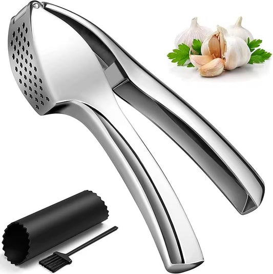 Garlic Press Crusher & Mincer – Heavy Duty Zinc Alloy Garlic Press, Ergonomic Easy Squeeze Handheld Garlic Crusher Tool, Rust Resistant Kitchen Garlic Mincer