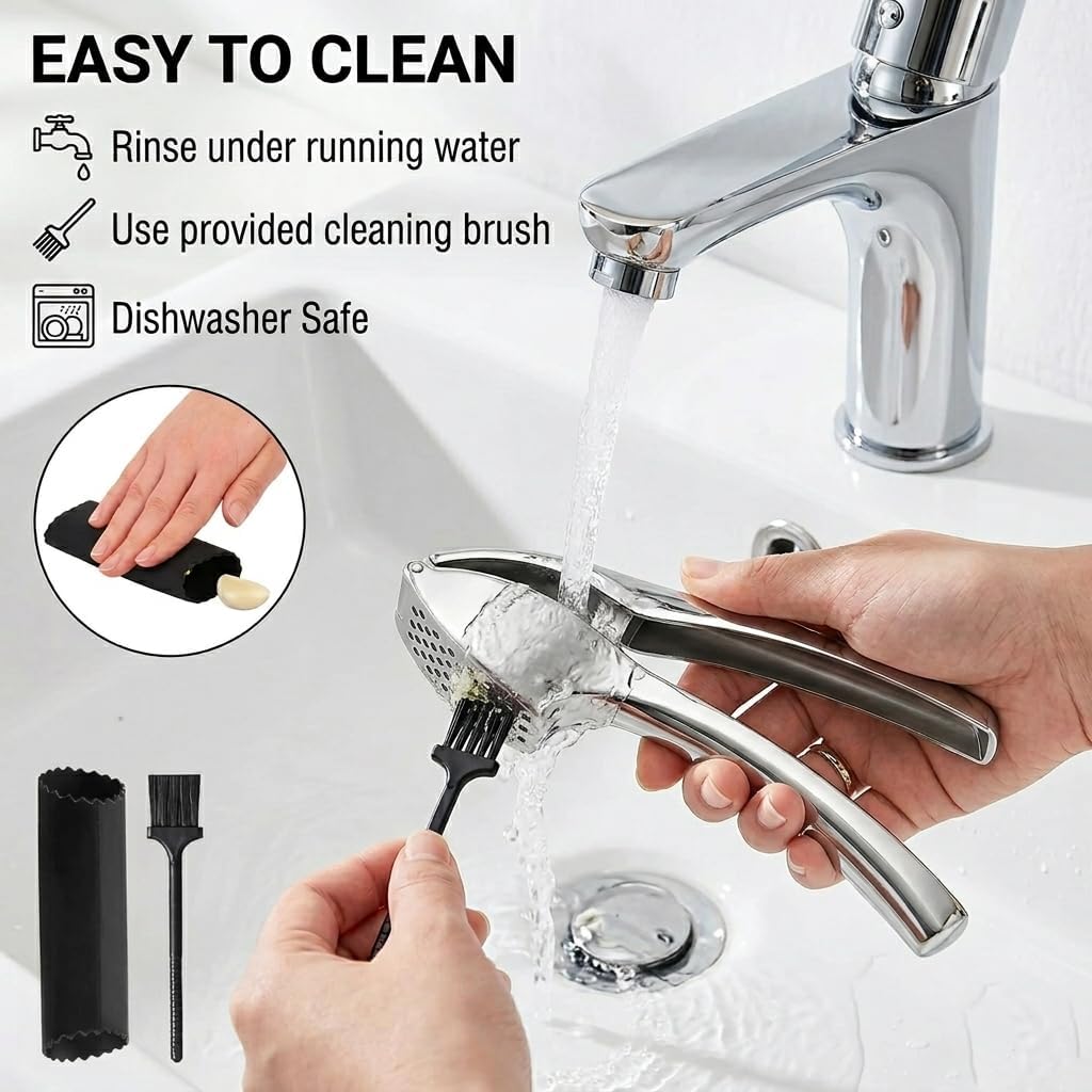 Garlic Press Crusher & Mincer – Heavy Duty Zinc Alloy Garlic Press, Ergonomic Easy Squeeze Handheld Garlic Crusher Tool, Rust Resistant Kitchen Garlic Mincer