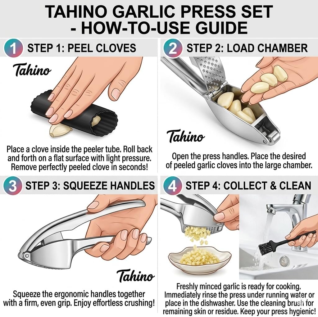 Garlic Press Crusher & Mincer – Heavy Duty Zinc Alloy Garlic Press, Ergonomic Easy Squeeze Handheld Garlic Crusher Tool, Rust Resistant Kitchen Garlic Mincer