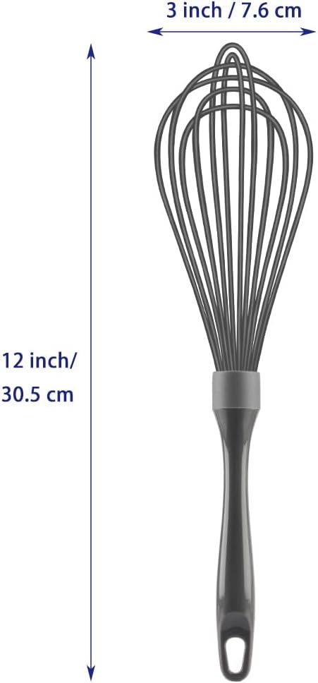 Dishwasher Safe Whisk, Professional Whisks for Cooking Non-Scratch, Stainless Steel & Silicone Wisk, Plastic Rubber Whisk Tool for Nonstick Cookware Pans, Heat Resistant,12-Inch, Grey