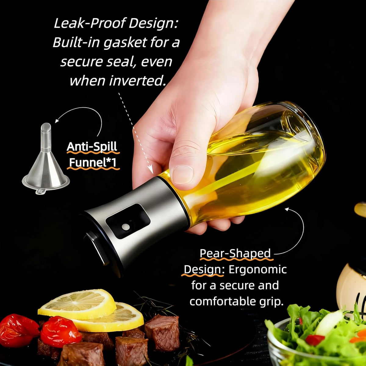 oil sprayer for cooking，Olive Oil Fine Mist Spray Bottle6.7oz/200ml | Portion control mist for air fryer, salad, BBQ, refillable & reusable, fine mist olive oil kitchen sprayer,labels