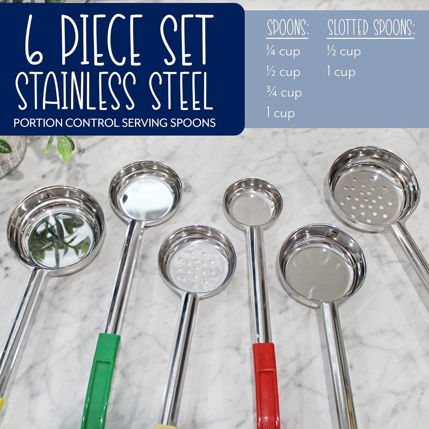 Portion Control Serving Spoons (6-Piece Ladle Set)