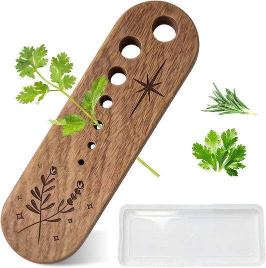 Herb Stripper with 7-Hole Leaf Separator & Black Walnut Chopper, Herb Prep Tool for Kale, Chard, Collard Greens, Rosemary, Mint and Thyme