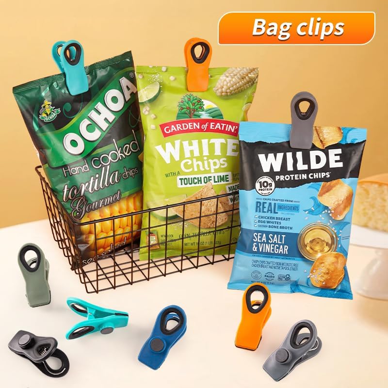 Chip Clips Bag Clips Magnetic Bread Bag Food Package with Silicone Textured Mouth (10pcs Colored)