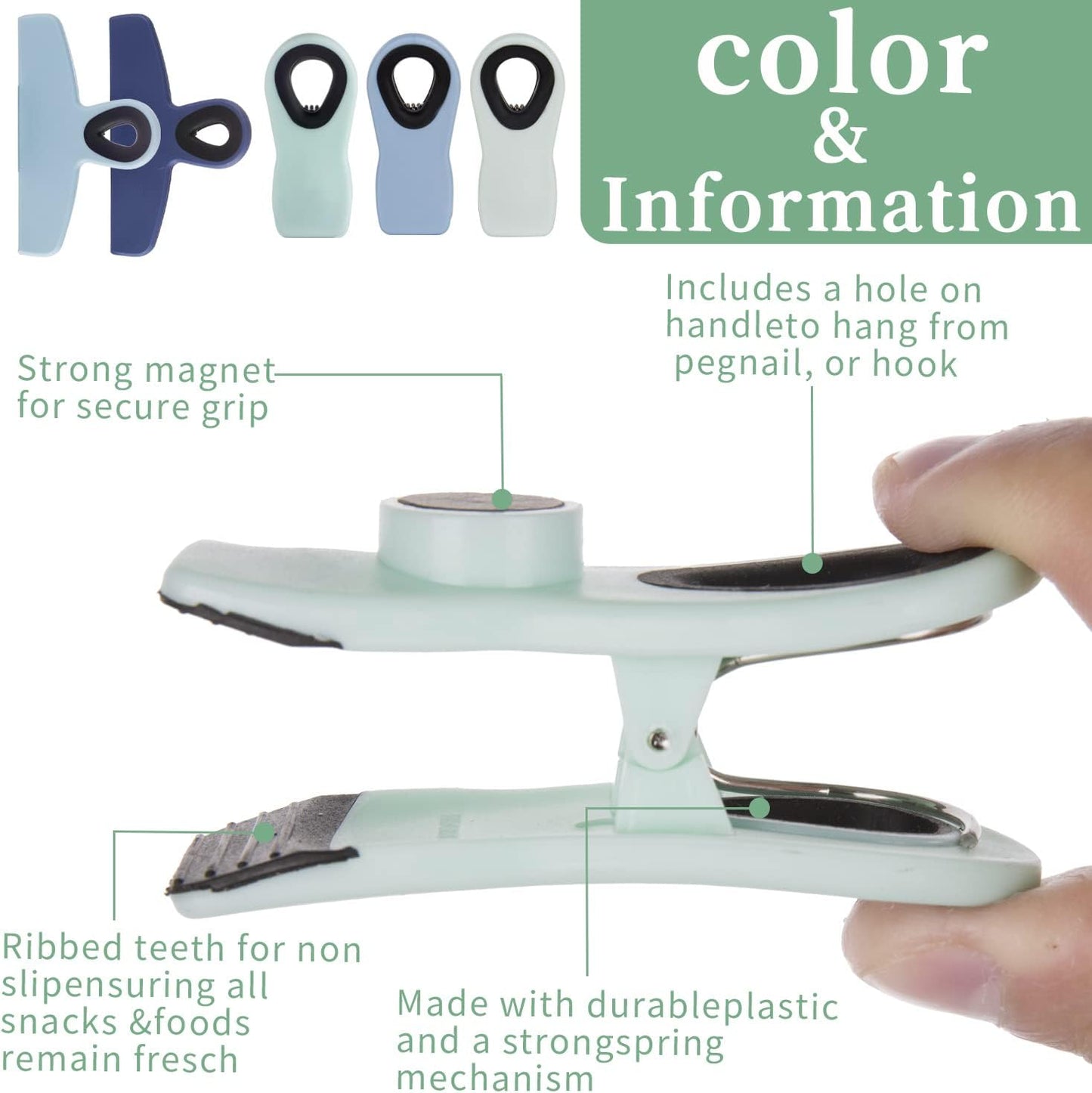 Chip Clips Bag Clips Magnetic Bread Bag Food Package with Silicone Textured Mouth (10pcs Colored)