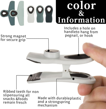 Chip Clips Bag Clips Magnetic Bread Bag Food Package with Silicone Textured Mouth (10pcs Colored)