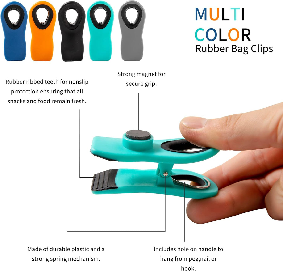Chip Clips Bag Clips Magnetic Bread Bag Food Package with Silicone Textured Mouth (10pcs Colored)