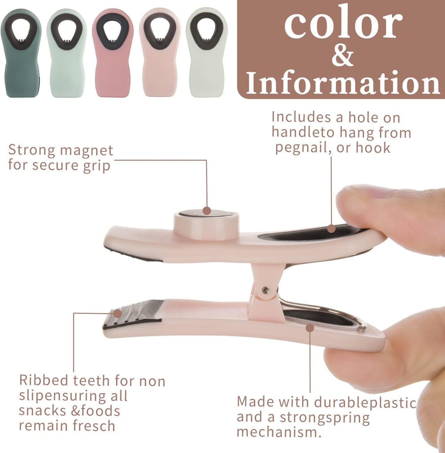 Chip Clips Bag Clips Magnetic Bread Bag Food Package with Silicone Textured Mouth (10pcs Colored)