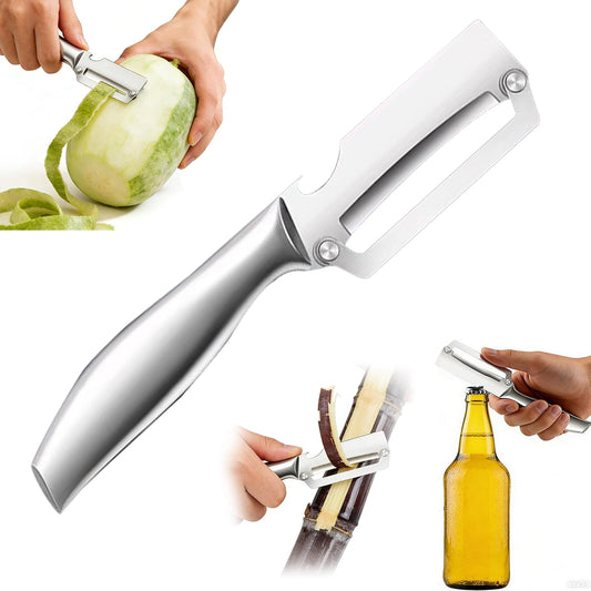 Heavy Duty Peeler-Zero‑Flex, Low‑Noise Blade for Hard‑Skin Produce | 2mm Forged Steel, Wide Arched Blade, Glide‑Edge, Anti‑Clog Slope, Ergonomic Metal Grip – Right‑Hand, Not for Apples/Potatoes