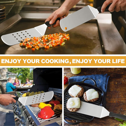 Griddle Accessories Kit of 5, Heavy Duty Metal Spatula, Professional Stainless Steel Flat Top Griddle Tools Set, Pancake Flipper/Griddle Scraper/Hamburger Turner for BBQ Grilling Cast Iron