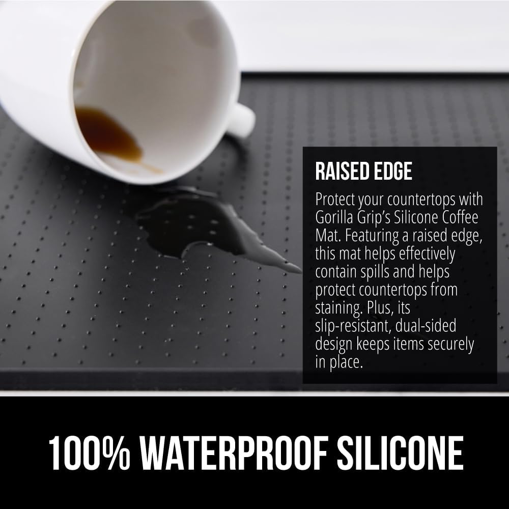 Silicone Coffee Mat, Espresso Machine Bar Accessories, Keep Kitchen Counters Clean, Stays in Place, Waterproof and Heat Resistant Dish Drying Mats, Home Decor Essentials, 11.5x18.5, Black