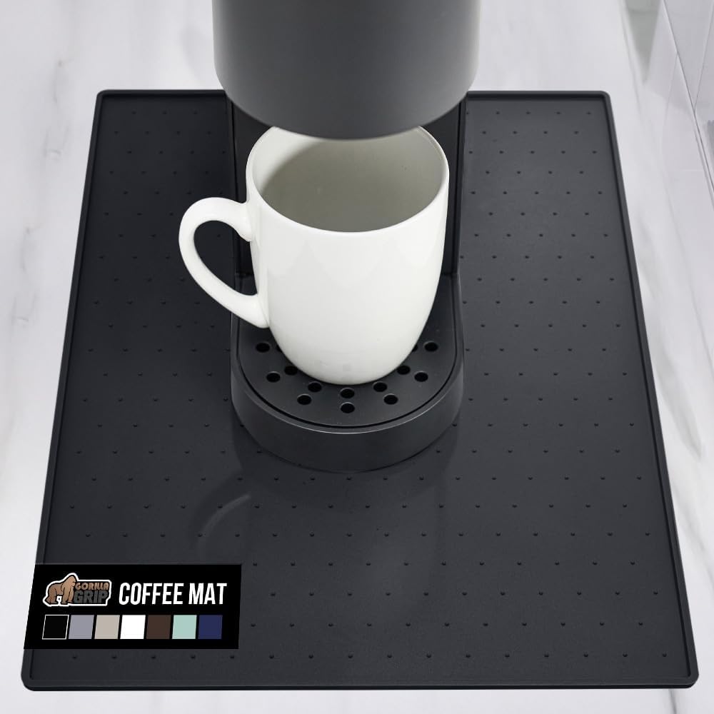 Silicone Coffee Mat, Espresso Machine Bar Accessories, Keep Kitchen Counters Clean, Stays in Place, Waterproof and Heat Resistant Dish Drying Mats, Home Decor Essentials, 11.5x18.5, Black