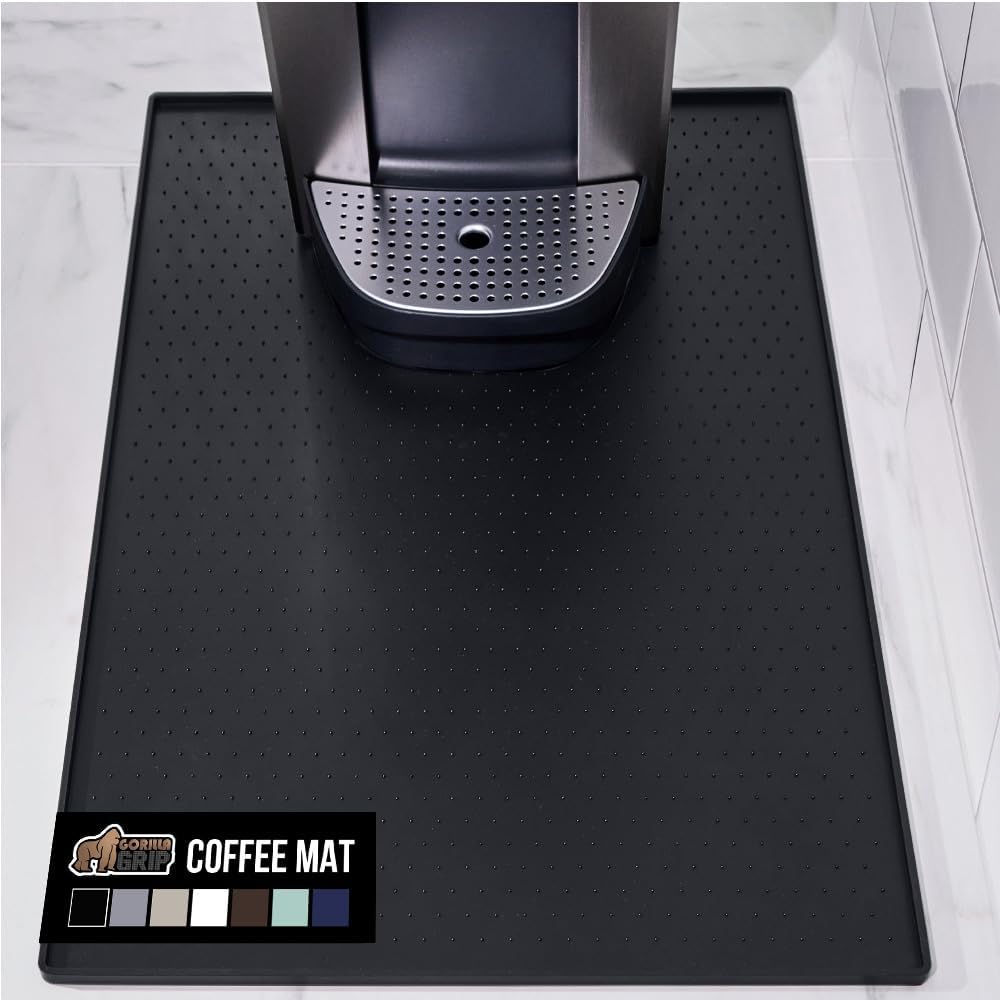 Silicone Coffee Mat, Espresso Machine Bar Accessories, Keep Kitchen Counters Clean, Stays in Place, Waterproof and Heat Resistant Dish Drying Mats, Home Decor Essentials, 11.5x18.5, Black