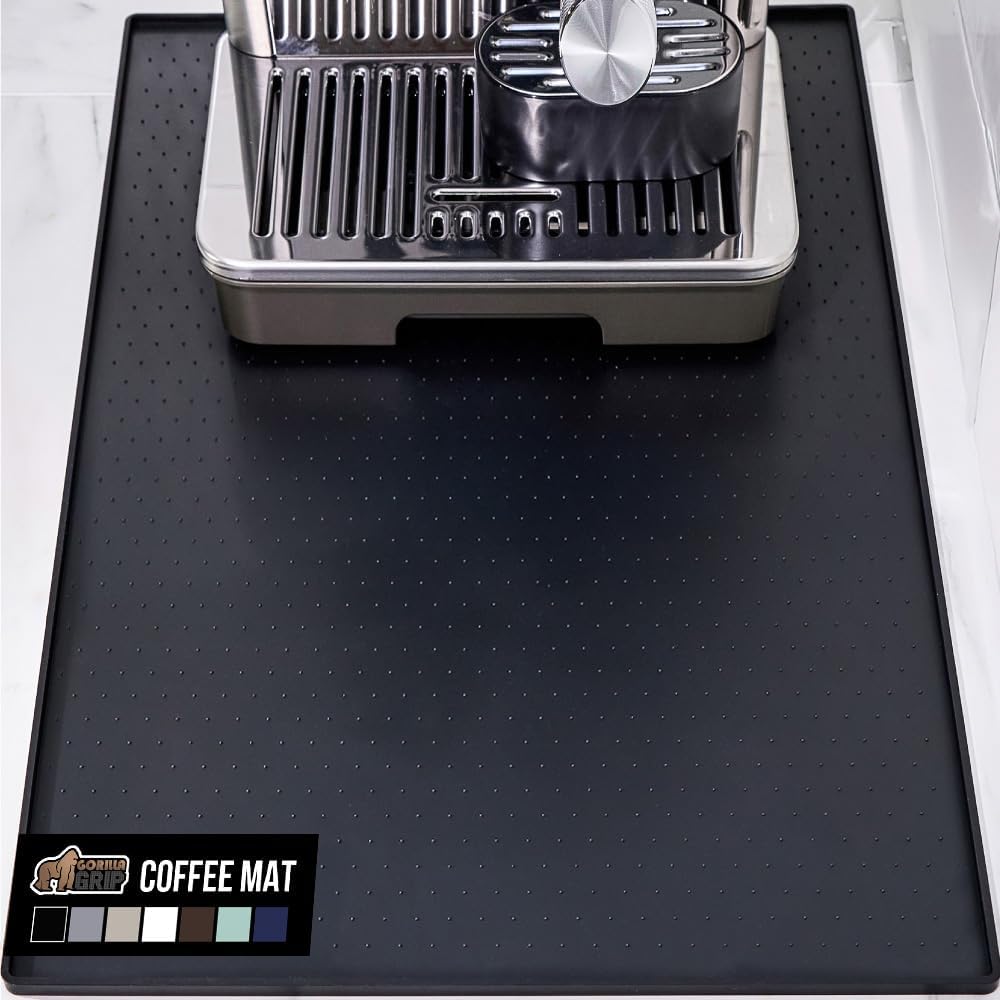 Silicone Coffee Mat, Espresso Machine Bar Accessories, Keep Kitchen Counters Clean, Stays in Place, Waterproof and Heat Resistant Dish Drying Mats, Home Decor Essentials, 11.5x18.5, Black