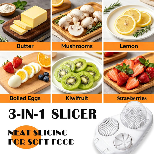 3-in-1 Egg Slicer, Heavy Duty Stainless Steel Egg Cutter | Multi-Mode Egg Dicer with Base, For Hard Boiled Eggs, Multifunctional Kitchen Chopper