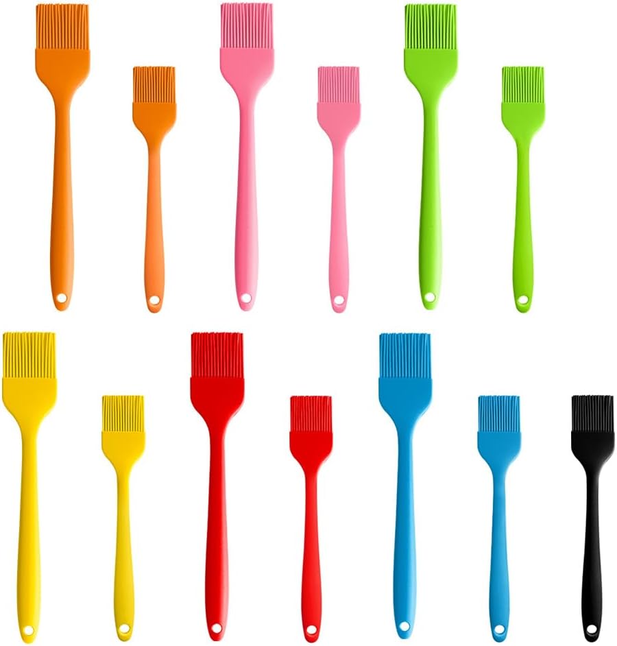 Silicon Heat Resistant Pastry Brush Dishwasher Free Waxing Brush Spreading Oil Butter Sauce Marinade for Grilling Grilling Grilling Baking Kitchen Cooking Pack of 12 (3 random colors)
