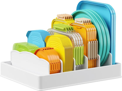 Kitchen Cabinet Organizer for Food Contanier Lid, Lid Holder with 6 Adjustable Dividers & 7 Sections for Pantry Organizers and Storage, Home Drawer Organization, Large, 13" x 10"