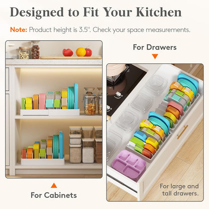 Kitchen Cabinet Organizer for Food Contanier Lid, Lid Holder with 6 Adjustable Dividers & 7 Sections for Pantry Organizers and Storage, Home Drawer Organization, Large, 13" x 10"
