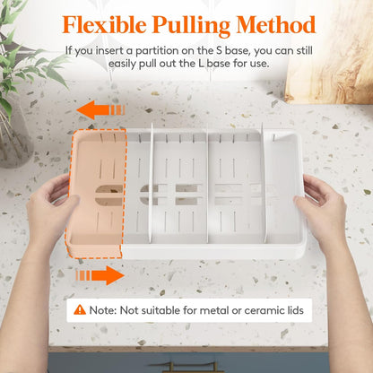 Kitchen Cabinet Organizer for Food Contanier Lid, Lid Holder with 6 Adjustable Dividers & 7 Sections for Pantry Organizers and Storage, Home Drawer Organization, Large, 13" x 10"