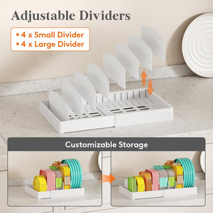 Kitchen Cabinet Organizer for Food Contanier Lid, Lid Holder with 6 Adjustable Dividers & 7 Sections for Pantry Organizers and Storage, Home Drawer Organization, Large, 13" x 10"