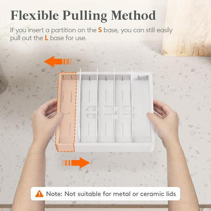 Kitchen Cabinet Organizer for Food Contanier Lid, Lid Holder with 6 Adjustable Dividers & 7 Sections for Pantry Organizers and Storage, Home Drawer Organization, Large, 13" x 10"
