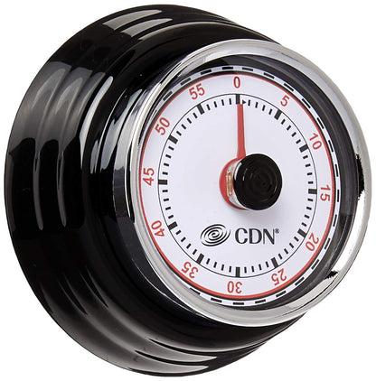 CDN Compact 60-Minute Mechanical Timer | Easy-to-Read 2.5” Dial | Loud 3-Second Alarm | Ideal for Cooking or Baking | Countertop or Wall Mountable | Silver Finish | MT1