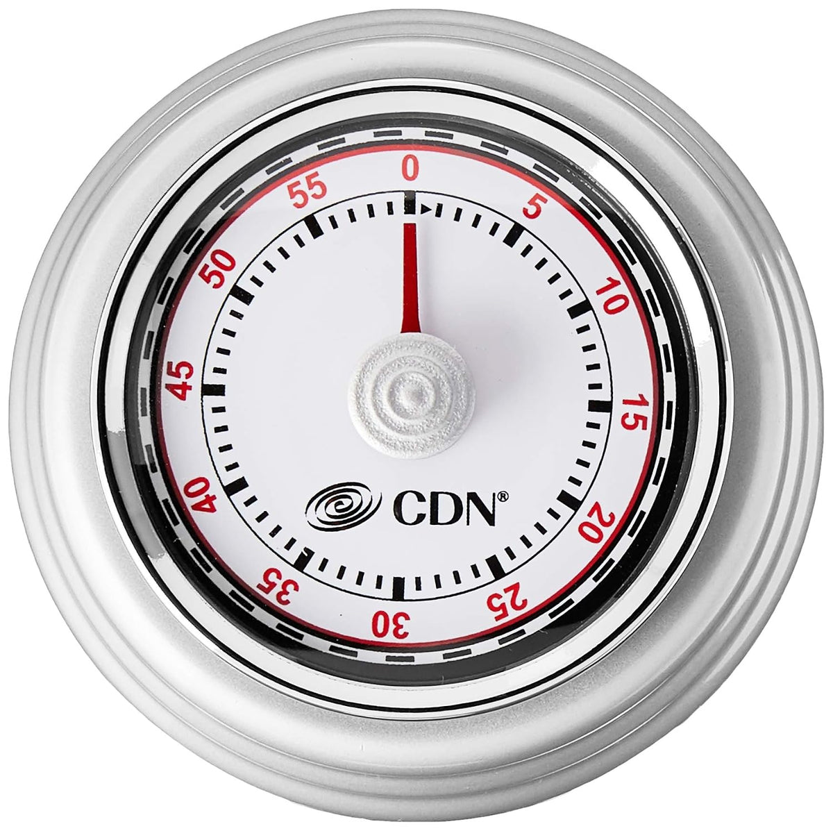 CDN Compact 60-Minute Mechanical Timer | Easy-to-Read 2.5” Dial | Loud 3-Second Alarm | Ideal for Cooking or Baking | Countertop or Wall Mountable | Silver Finish | MT1