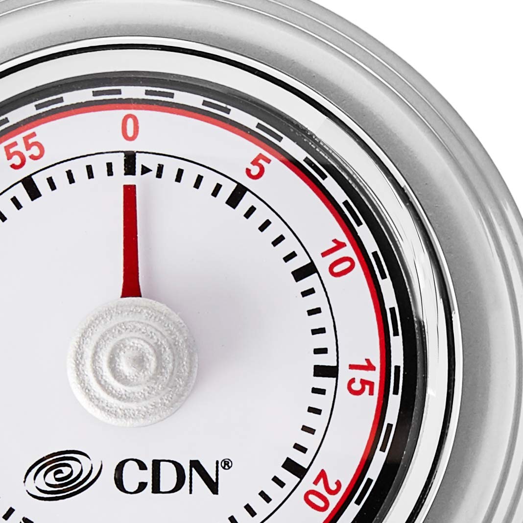 CDN Compact 60-Minute Mechanical Timer | Easy-to-Read 2.5” Dial | Loud 3-Second Alarm | Ideal for Cooking or Baking | Countertop or Wall Mountable | Silver Finish | MT1