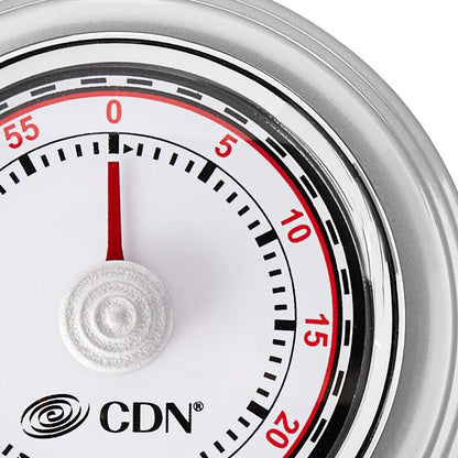 CDN Compact 60-Minute Mechanical Timer | Easy-to-Read 2.5” Dial | Loud 3-Second Alarm | Ideal for Cooking or Baking | Countertop or Wall Mountable | Silver Finish | MT1