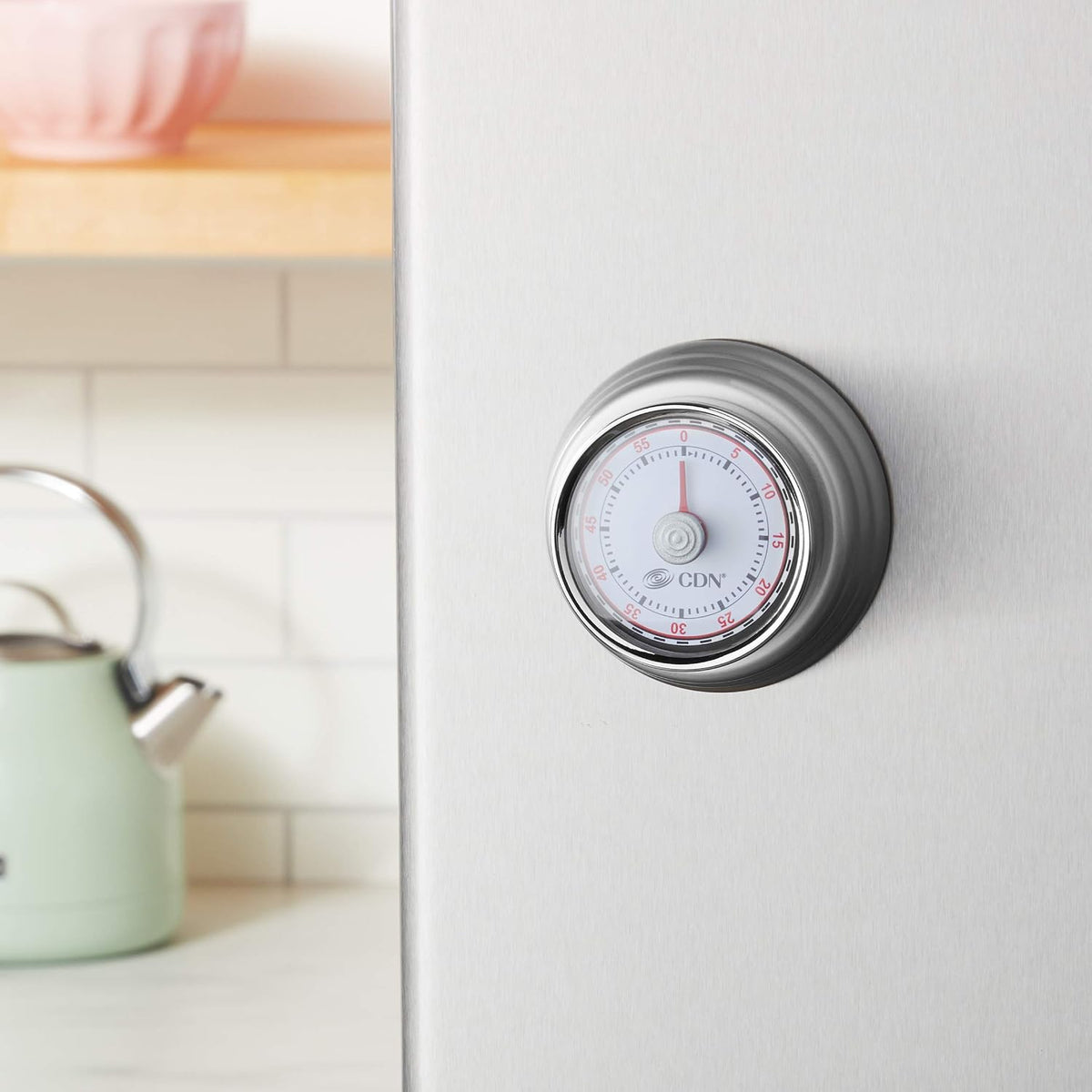 CDN Compact 60-Minute Mechanical Timer | Easy-to-Read 2.5” Dial | Loud 3-Second Alarm | Ideal for Cooking or Baking | Countertop or Wall Mountable | Silver Finish | MT1