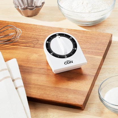 CDN Compact 60-Minute Mechanical Timer | Easy-to-Read 2.5” Dial | Loud 3-Second Alarm | Ideal for Cooking or Baking | Countertop or Wall Mountable | Silver Finish | MT1