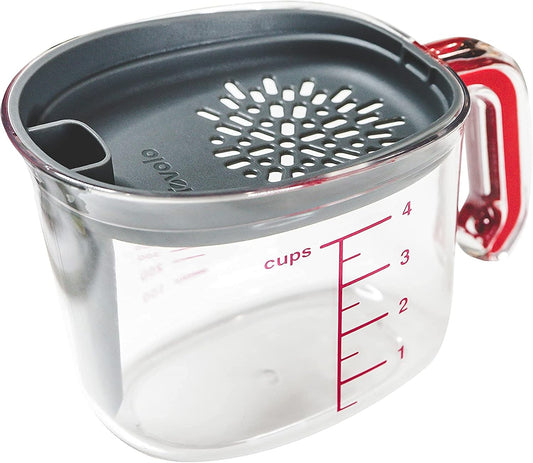 Fat Separator Gravy Strainer 4 Cup Fat Separating Measuring Cup with Lid for Cooking Gravy Broth Turkey Juices, Easy Clean Fat Skimmer Measuring Grease Gravy Boat Strainer for Meal Prep