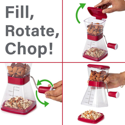 PrepWorks Manual Nut Chopper, Chop Nuts With Coarse and Fine Functions, Red | Grinds up to 1.5 Cups of Nuts, Seeds, or Herbs, Non-Skid Base for Stability While Chopping, Dishwasher Safe