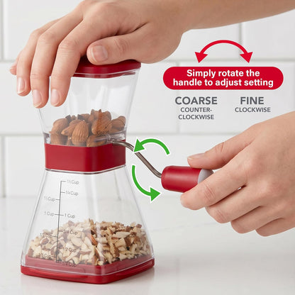 PrepWorks Manual Nut Chopper, Chop Nuts With Coarse and Fine Functions, Red | Grinds up to 1.5 Cups of Nuts, Seeds, or Herbs, Non-Skid Base for Stability While Chopping, Dishwasher Safe