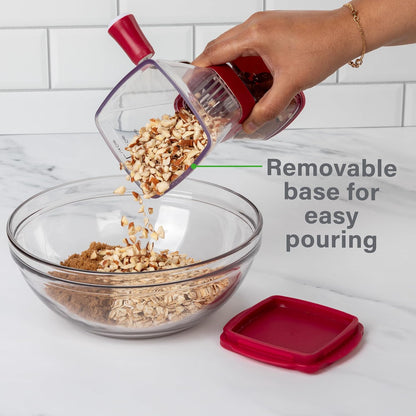 PrepWorks Manual Nut Chopper, Chop Nuts With Coarse and Fine Functions, Red | Grinds up to 1.5 Cups of Nuts, Seeds, or Herbs, Non-Skid Base for Stability While Chopping, Dishwasher Safe