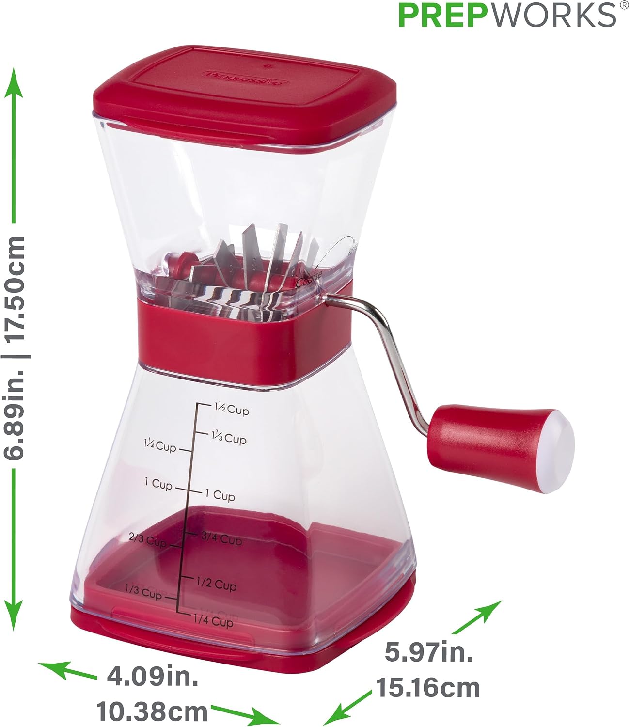 PrepWorks Manual Nut Chopper, Chop Nuts With Coarse and Fine Functions, Red | Grinds up to 1.5 Cups of Nuts, Seeds, or Herbs, Non-Skid Base for Stability While Chopping, Dishwasher Safe