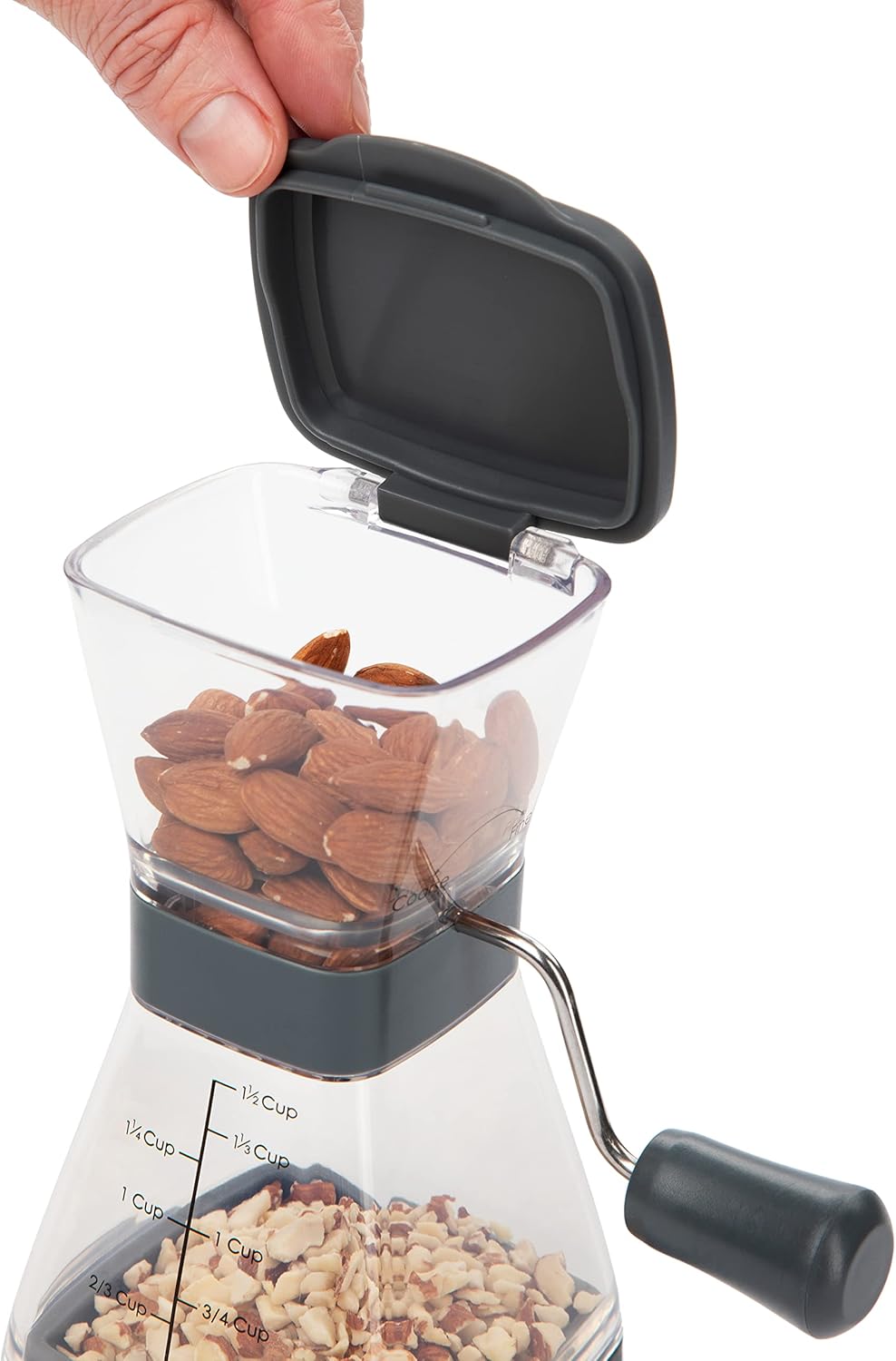 PrepWorks Manual Nut Chopper, Chop Nuts With Coarse and Fine Functions, Red | Grinds up to 1.5 Cups of Nuts, Seeds, or Herbs, Non-Skid Base for Stability While Chopping, Dishwasher Safe