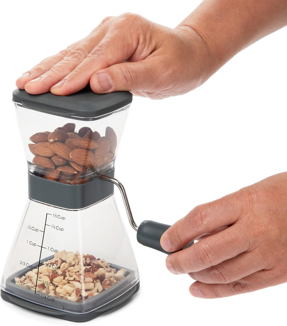 PrepWorks Manual Nut Chopper, Chop Nuts With Coarse and Fine Functions, Red | Grinds up to 1.5 Cups of Nuts, Seeds, or Herbs, Non-Skid Base for Stability While Chopping, Dishwasher Safe