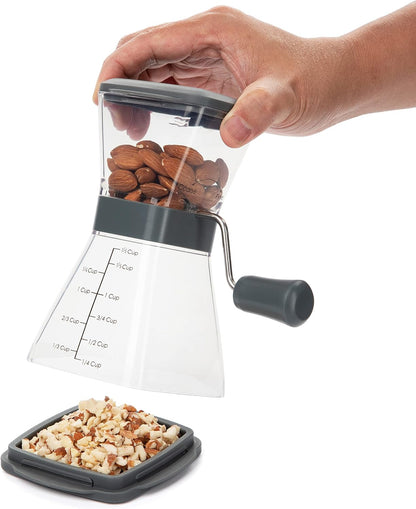 PrepWorks Manual Nut Chopper, Chop Nuts With Coarse and Fine Functions, Red | Grinds up to 1.5 Cups of Nuts, Seeds, or Herbs, Non-Skid Base for Stability While Chopping, Dishwasher Safe