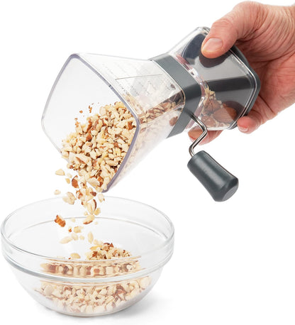 PrepWorks Manual Nut Chopper, Chop Nuts With Coarse and Fine Functions, Red | Grinds up to 1.5 Cups of Nuts, Seeds, or Herbs, Non-Skid Base for Stability While Chopping, Dishwasher Safe