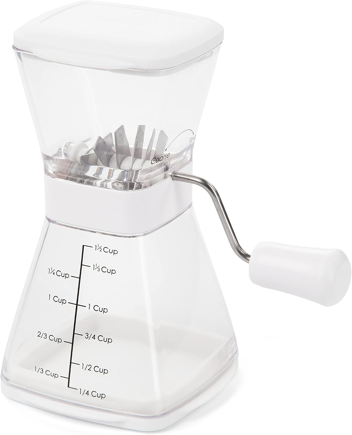 PrepWorks Manual Nut Chopper, Chop Nuts With Coarse and Fine Functions, Red | Grinds up to 1.5 Cups of Nuts, Seeds, or Herbs, Non-Skid Base for Stability While Chopping, Dishwasher Safe