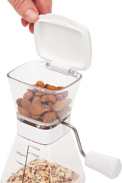 PrepWorks Manual Nut Chopper, Chop Nuts With Coarse and Fine Functions, Red | Grinds up to 1.5 Cups of Nuts, Seeds, or Herbs, Non-Skid Base for Stability While Chopping, Dishwasher Safe