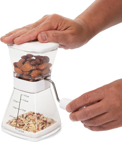 PrepWorks Manual Nut Chopper, Chop Nuts With Coarse and Fine Functions, Red | Grinds up to 1.5 Cups of Nuts, Seeds, or Herbs, Non-Skid Base for Stability While Chopping, Dishwasher Safe
