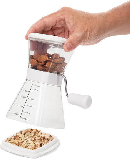 PrepWorks Manual Nut Chopper, Chop Nuts With Coarse and Fine Functions, Red | Grinds up to 1.5 Cups of Nuts, Seeds, or Herbs, Non-Skid Base for Stability While Chopping, Dishwasher Safe