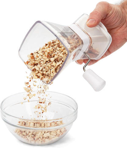 PrepWorks Manual Nut Chopper, Chop Nuts With Coarse and Fine Functions, Red | Grinds up to 1.5 Cups of Nuts, Seeds, or Herbs, Non-Skid Base for Stability While Chopping, Dishwasher Safe