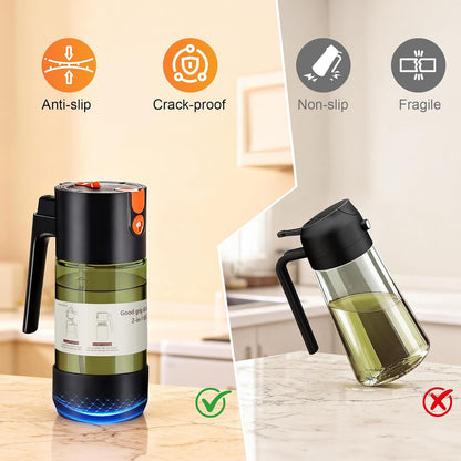 2-IN-1 Oil Sprayer for Cooking with 8 Stickers Light-Blocking Dark Glass Olive Oil Dispenser Bottle for Kitchen 500ml/16.9oz Oil Mister for Air Fryer, BBQ,Salad Even Spray with Portion Control