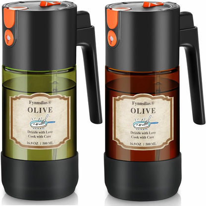 2-IN-1 Oil Sprayer for Cooking with 8 Stickers Light-Blocking Dark Glass Olive Oil Dispenser Bottle for Kitchen 500ml/16.9oz Oil Mister for Air Fryer, BBQ,Salad Even Spray with Portion Control